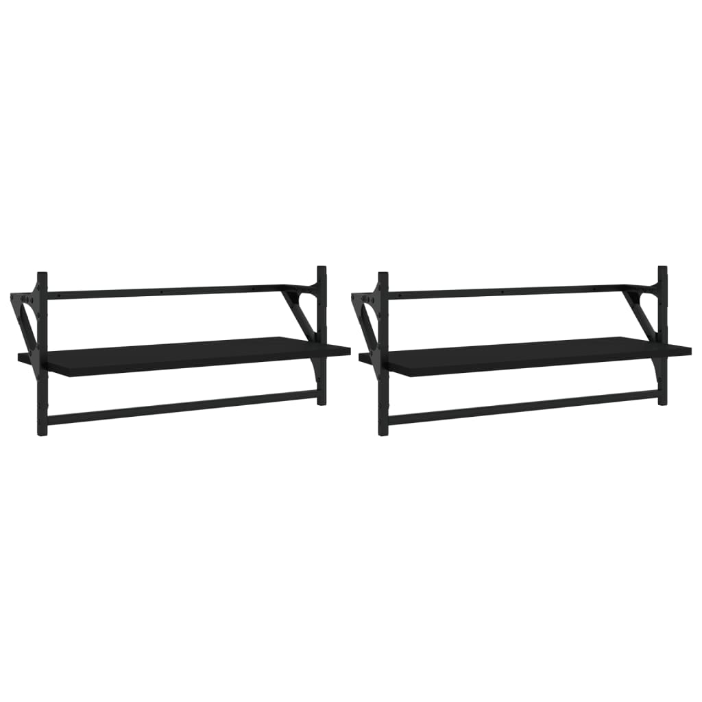 Wall Shelves with Bars 2 pcs Black 65x25x30 cm