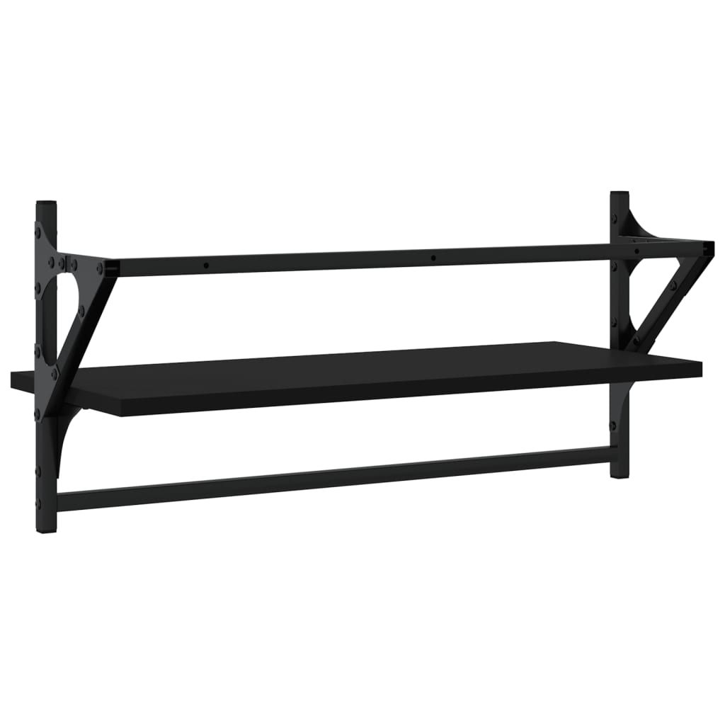 Wall Shelves with Bars 2 pcs Black 65x25x30 cm