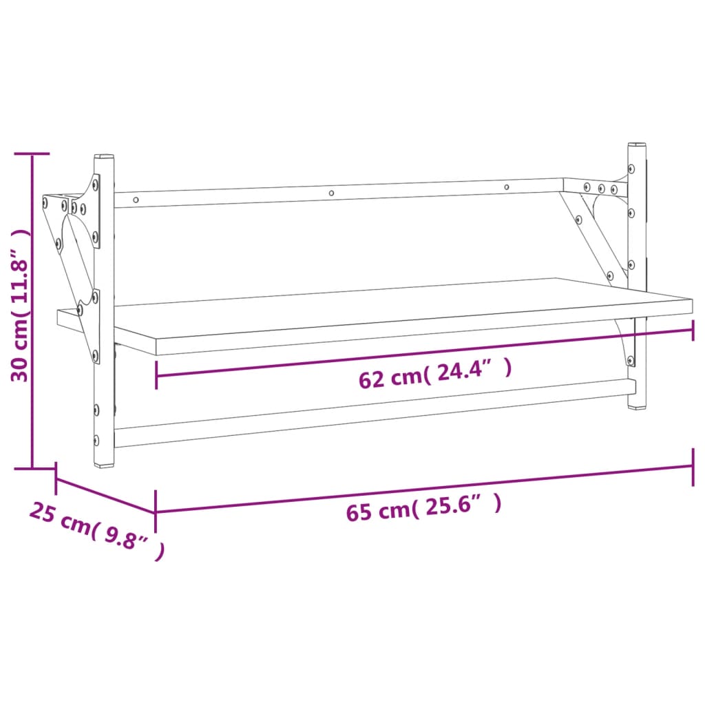 Wall Shelves with Bars 2 pcs Black 65x25x30 cm