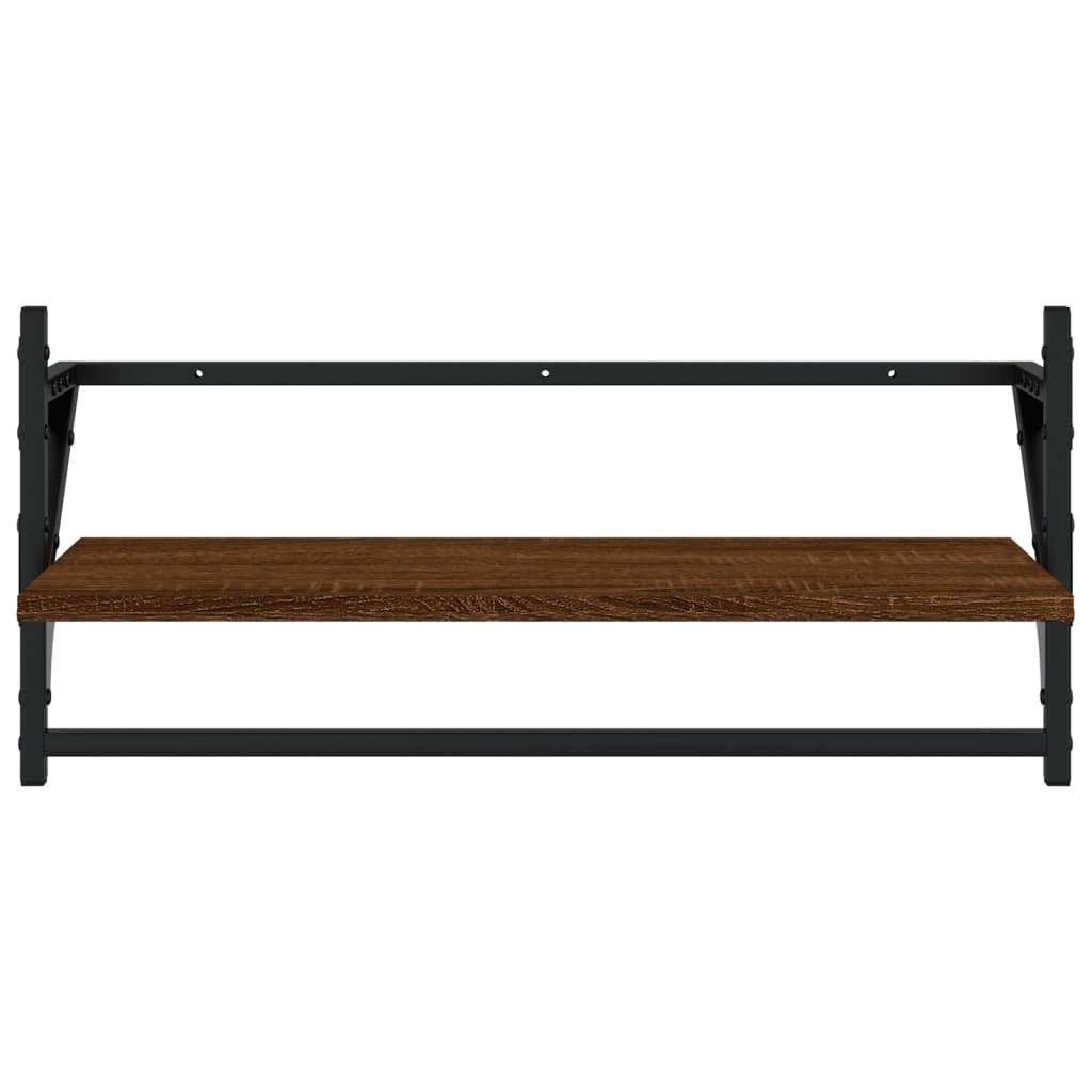 Wall Shelves with Bars 2 pcs Brown Oak 65x25x30 cm