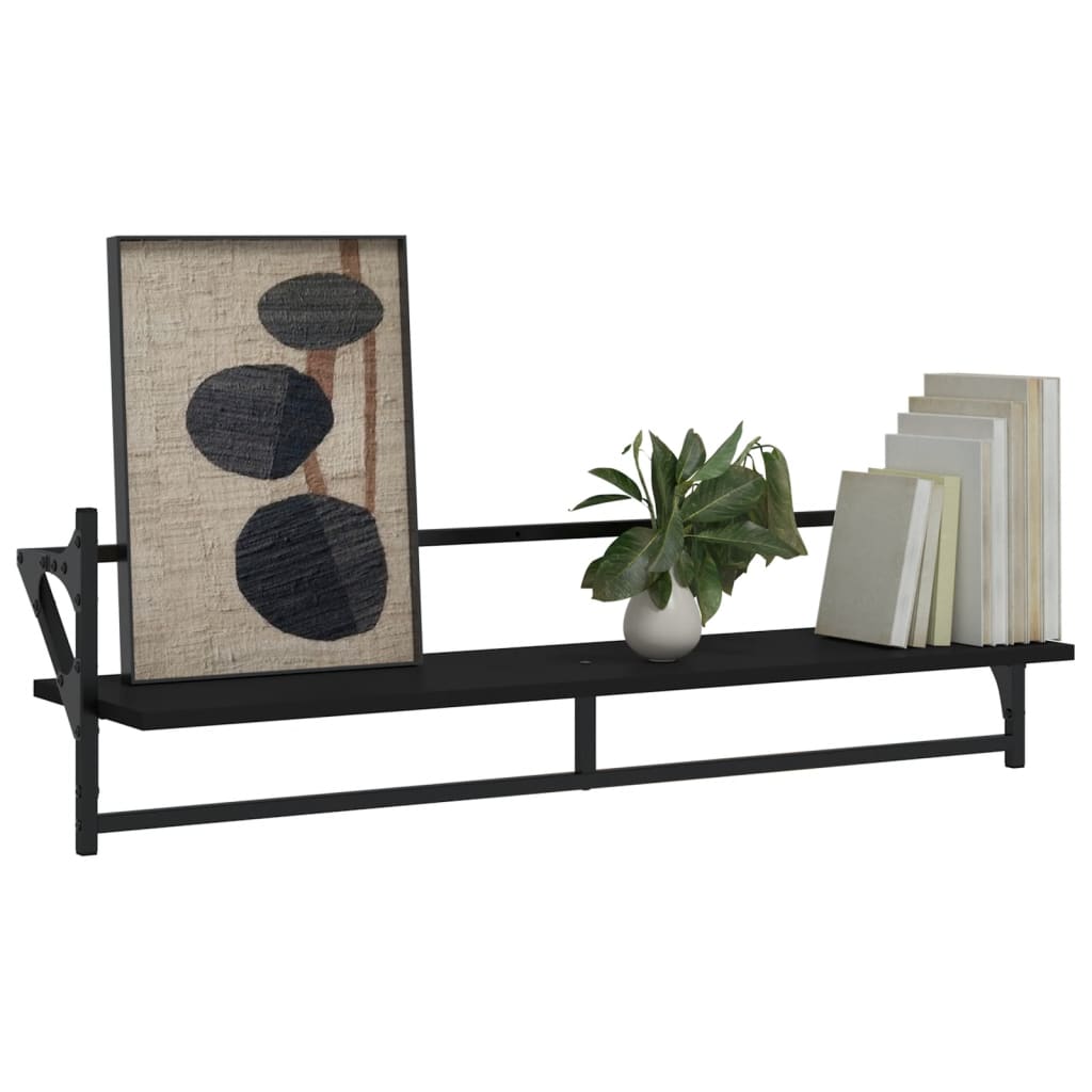 Wall Shelves with Bars 2 pcs Black 100x25x30 cm