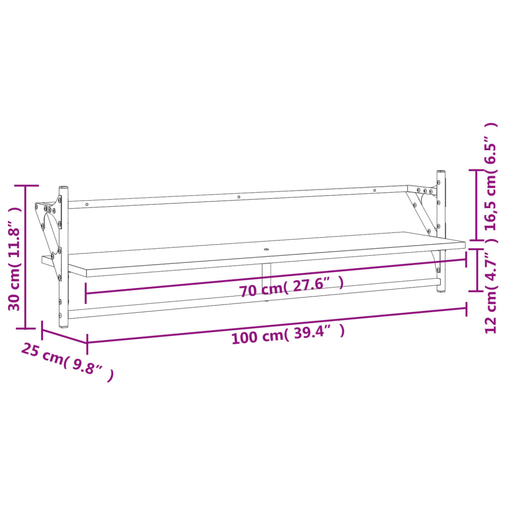 Wall Shelves with Bars 2 pcs Black 100x25x30 cm