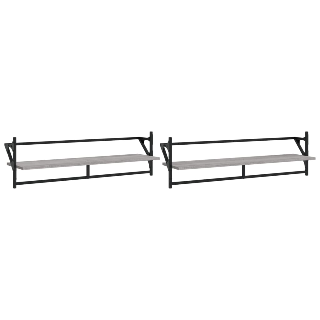 Wall Shelves with Bars 2 pcs Grey Sonoma 100x25x30 cm