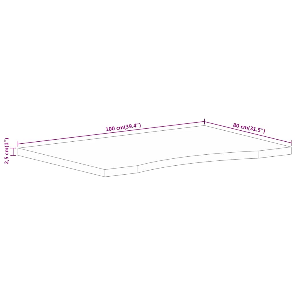 Desk Top with Curve 100x80x2.5 cm Solid Wood Rough Mango
