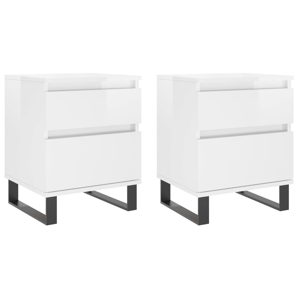 Bedside Cabinets 2 pcs High Gloss White 40x35x50 cm Engineered Wood