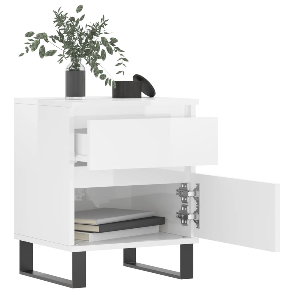 Bedside Cabinets 2 pcs High Gloss White 40x35x50 cm Engineered Wood