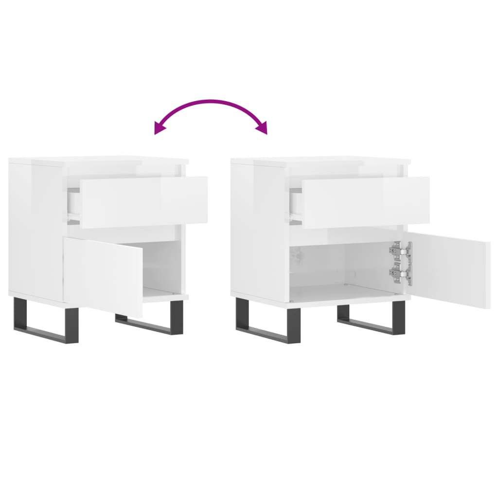 Bedside Cabinets 2 pcs High Gloss White 40x35x50 cm Engineered Wood