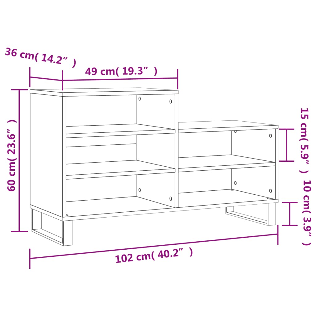 Shoe Cabinet White 102x36x60 cm Engineered Wood