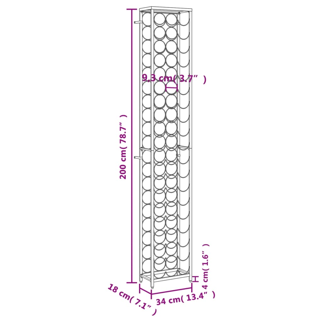 Wine Rack for 57 Bottles Black 34x18x200 cm Wrought Iron