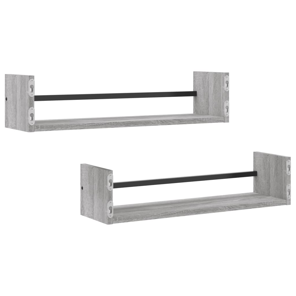 Wall Shelves with Bars 2 pcs Grey Sonoma 60x16x14 cm