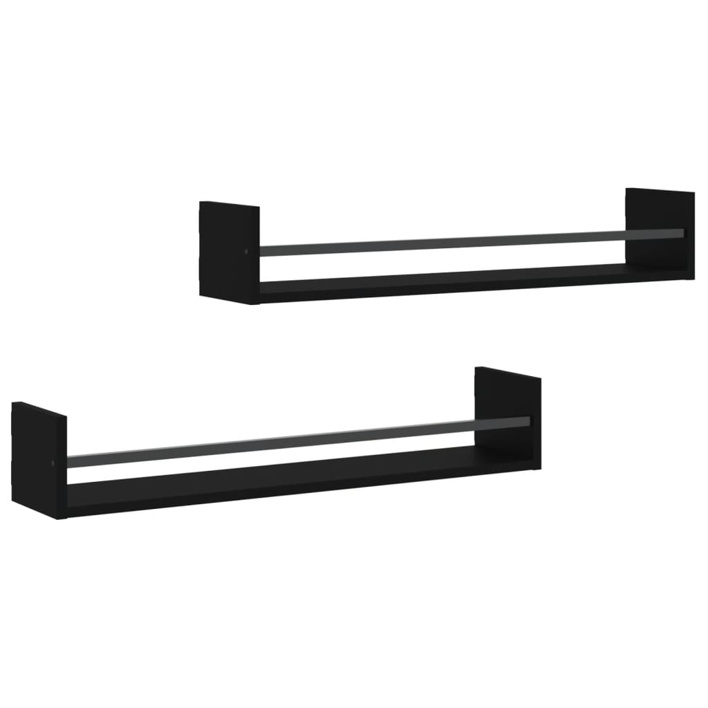 Wall Shelves with Bars 2 pcs Black 80x16x14 cm