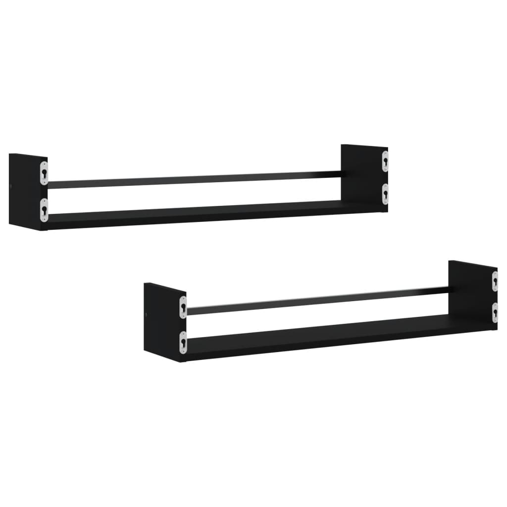 Wall Shelves with Bars 2 pcs Black 80x16x14 cm