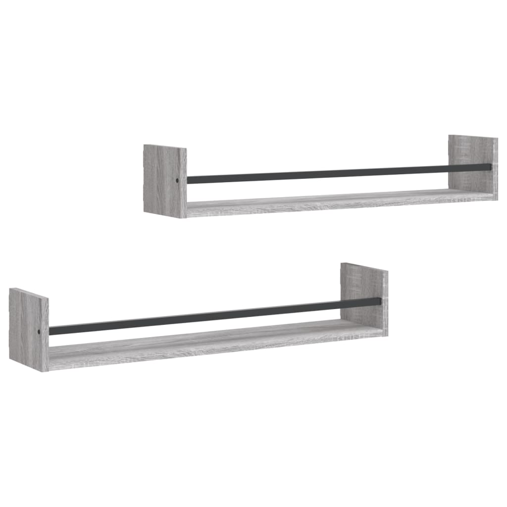 Wall Shelves with Bars 2 pcs Grey Sonoma 80x16x14 cm