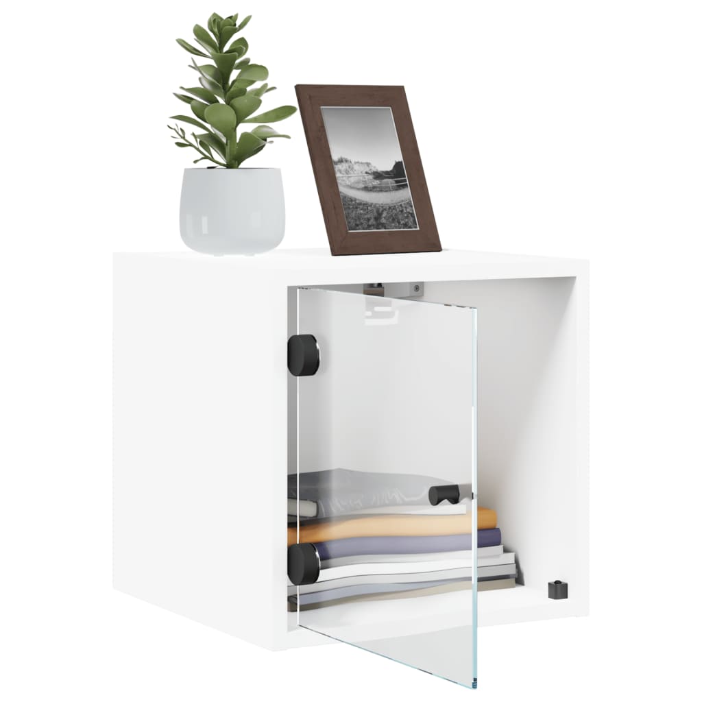 Bedside Cabinet with Glass Door White 35x37x35 cm