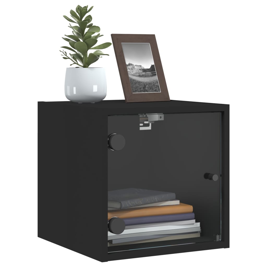 Bedside Cabinets with Glass Doors 2 pcs Black 35x37x35 cm