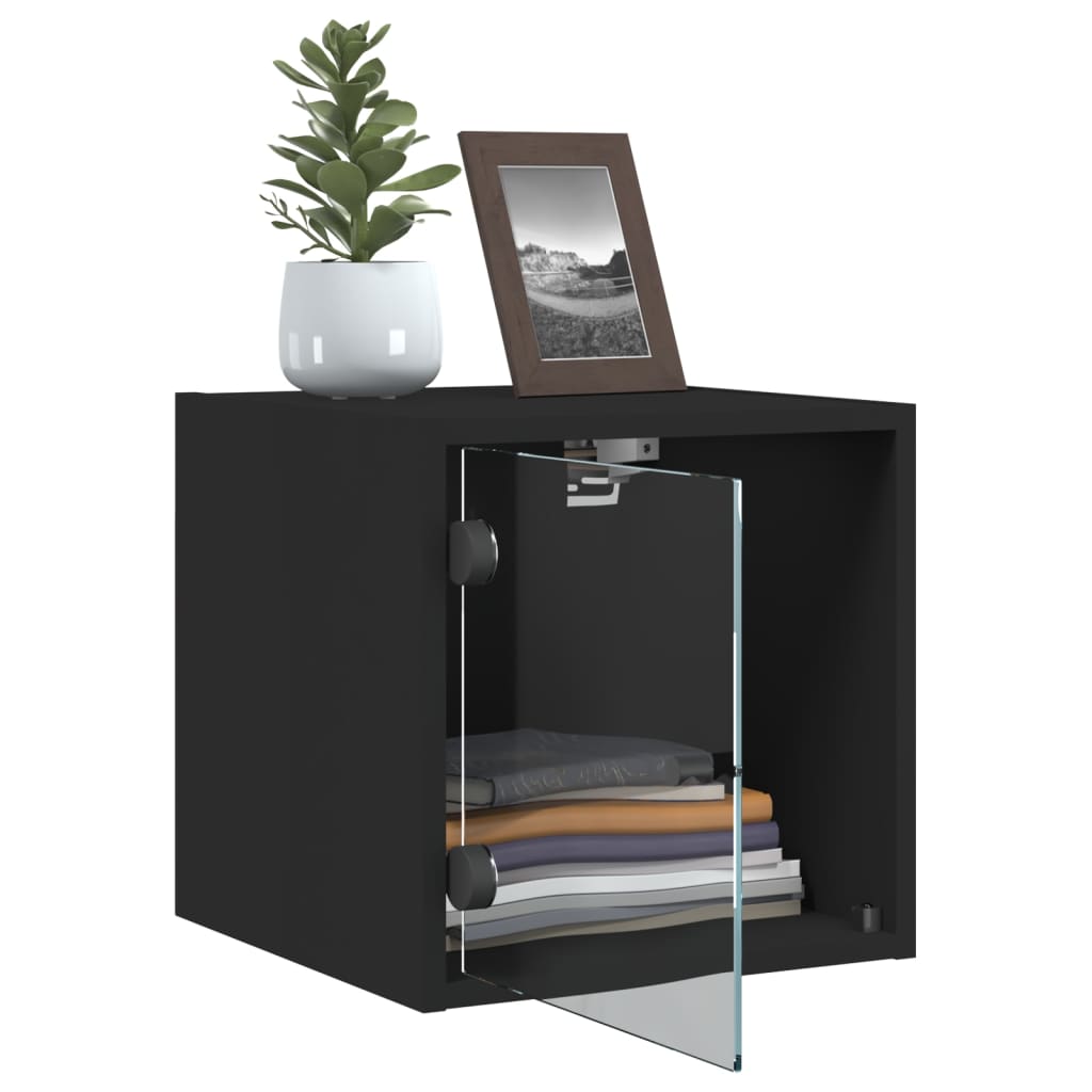 Bedside Cabinets with Glass Doors 2 pcs Black 35x37x35 cm