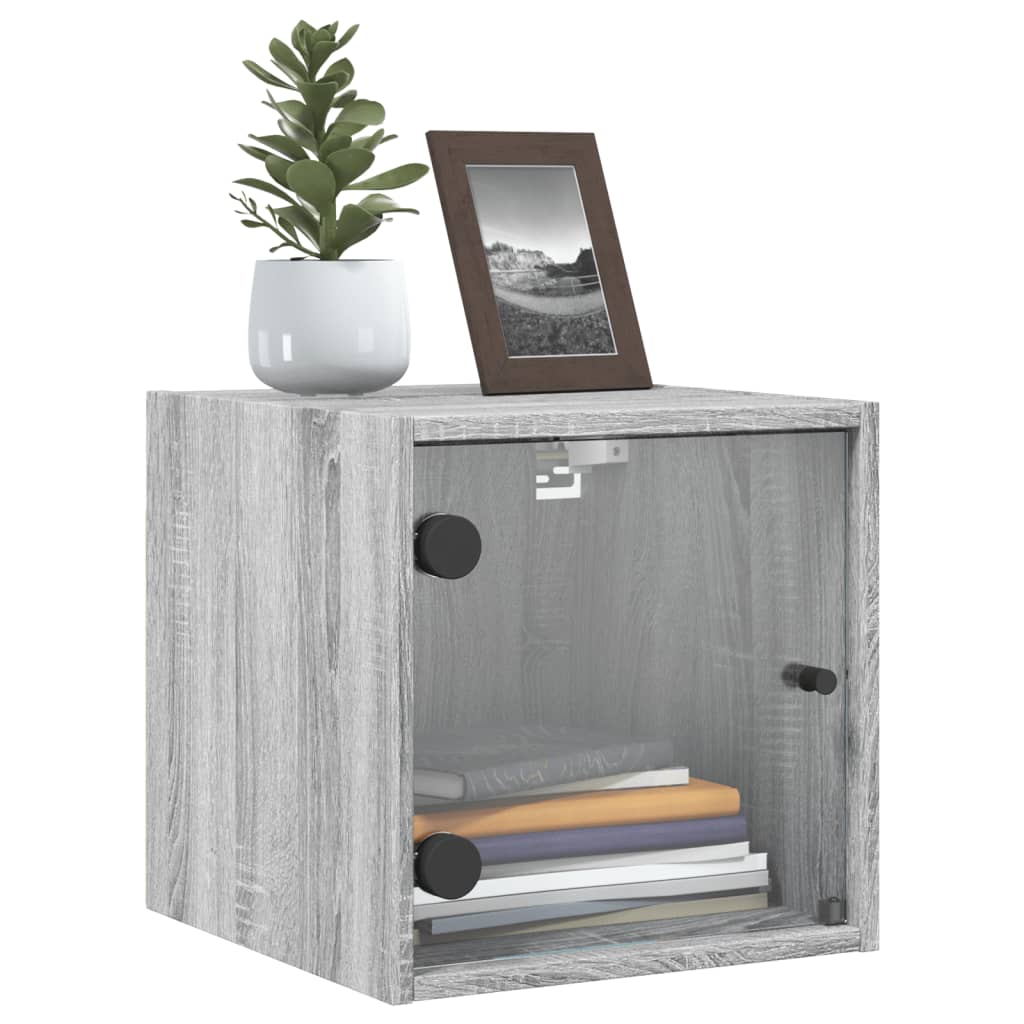 Bedside Cabinet with Glass Door Grey Sonoma 35x37x35 cm