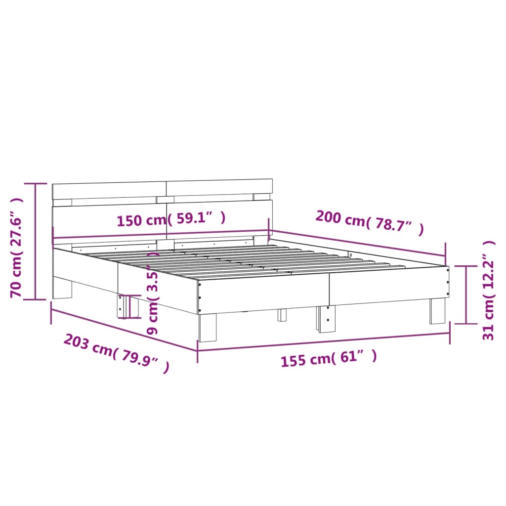 Bed Frame without Mattress Smoked Oak 150x200 cm King Size