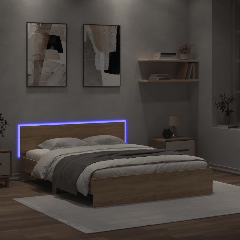 Bed Frame with LED without Mattress Sonoma Oak 160x200 cm
