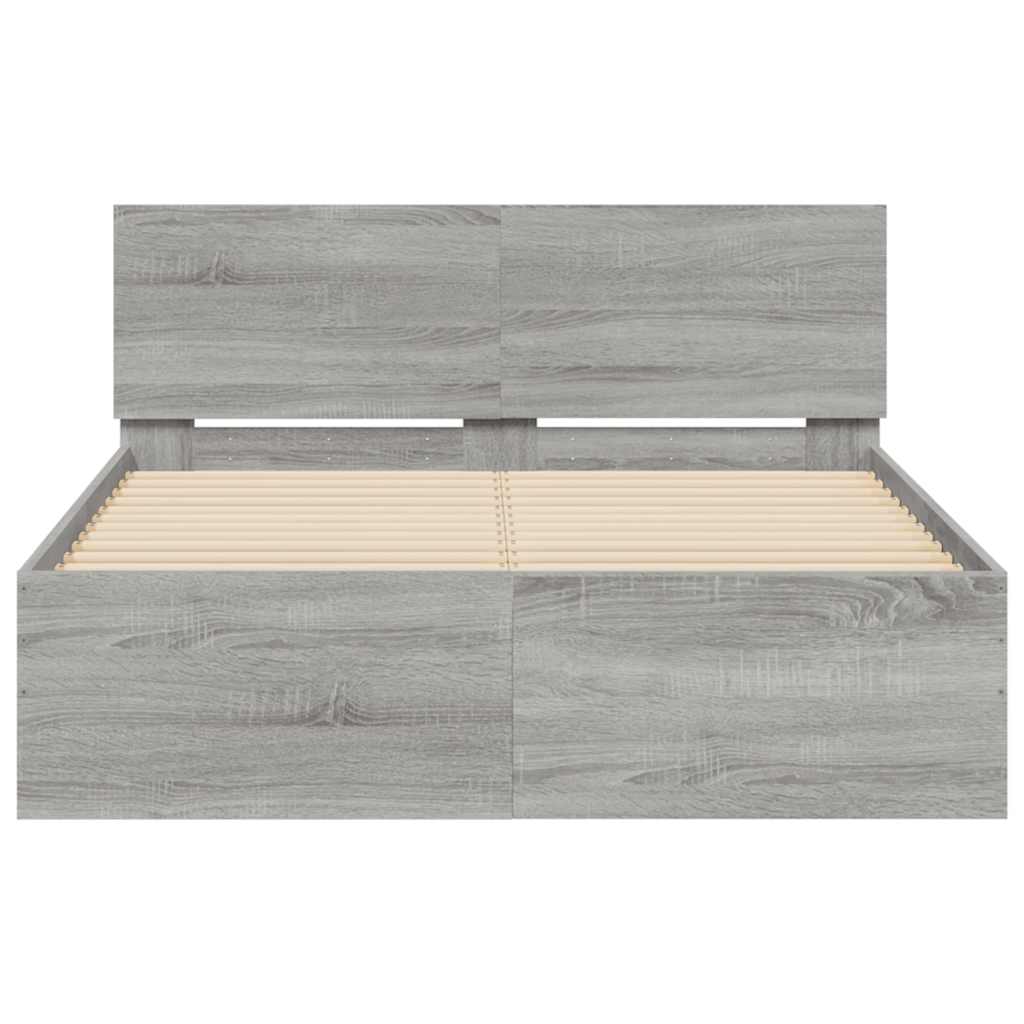 Bed Frame with Headboard and LED Grey Sonoma 135x190 cm Double