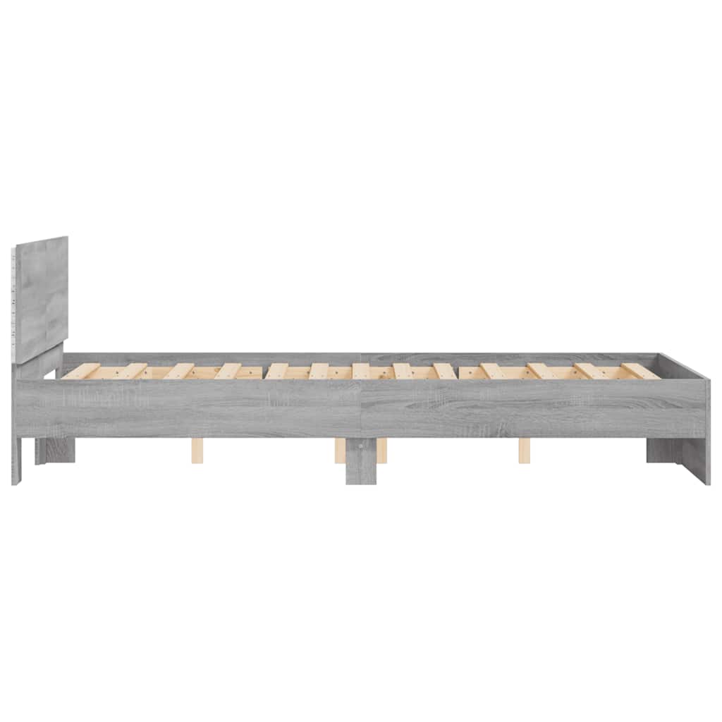 Bed Frame with Headboard and LED Grey Sonoma 135x190 cm Double