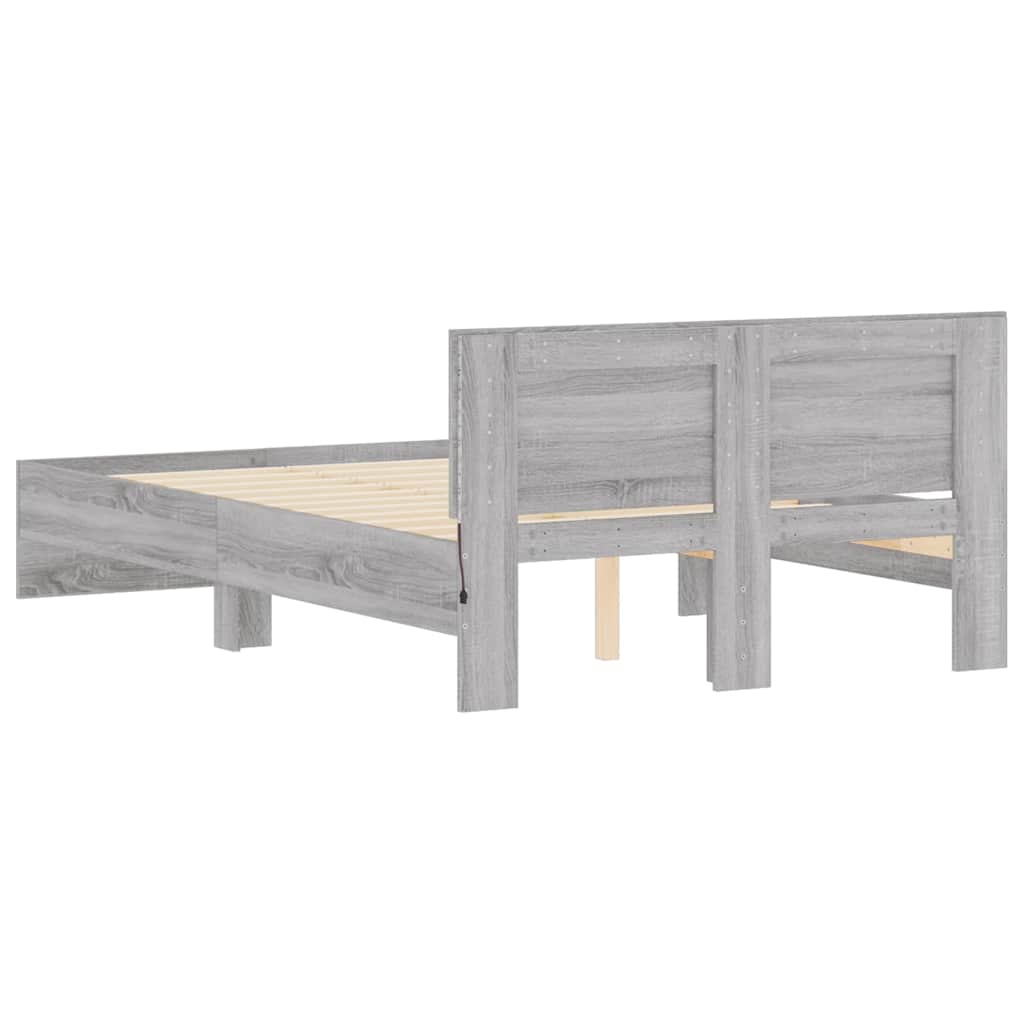 Bed Frame with Headboard and LED Grey Sonoma 135x190 cm Double