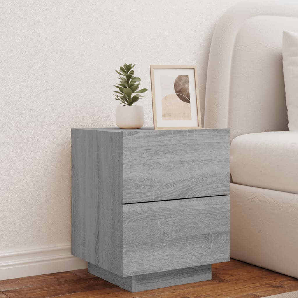 Bedside Cabinet with LED Lights Grey Sonoma Engineered Wood