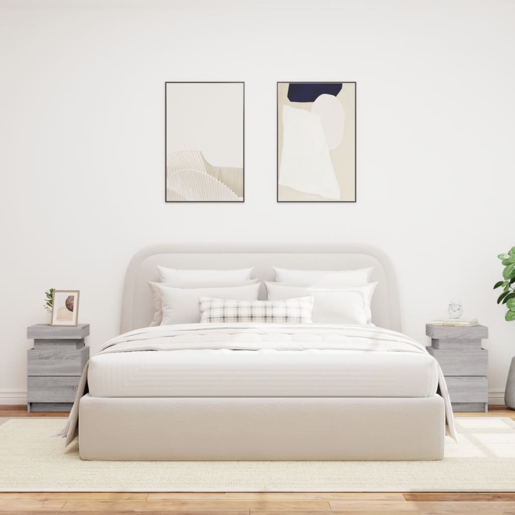 Bedside Cabinets with LED Lights 2 pcs Grey Sonoma 35x39x55 cm