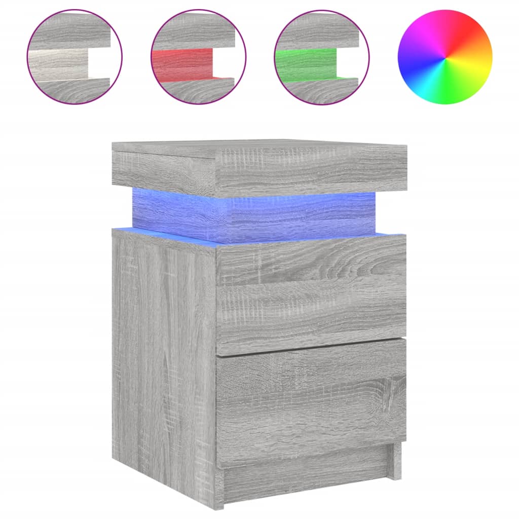 Bedside Cabinets with LED Lights 2 pcs Grey Sonoma 35x39x55 cm
