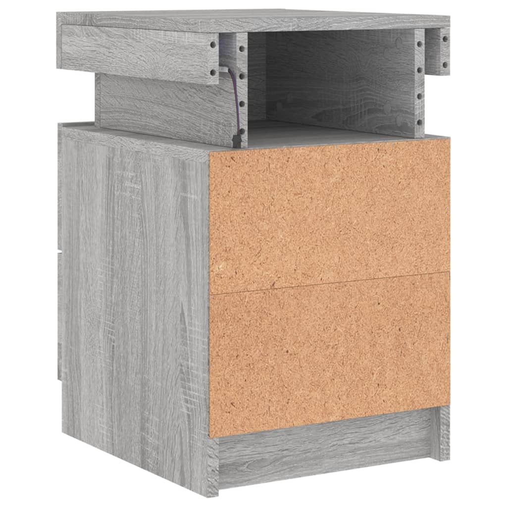 Bedside Cabinets with LED Lights 2 pcs Grey Sonoma 35x39x55 cm