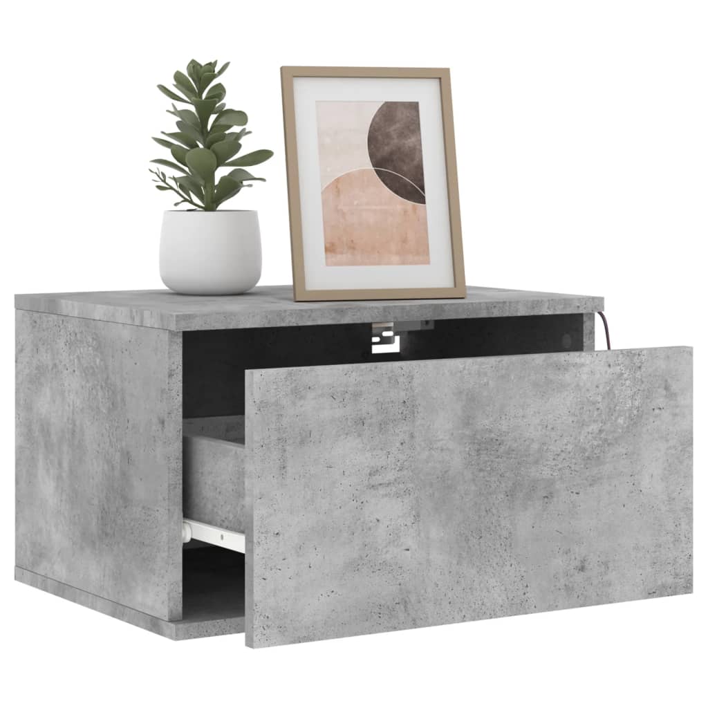 Wall-mounted Bedside Cabinets with LED Lights 2 pcs Concrete Grey