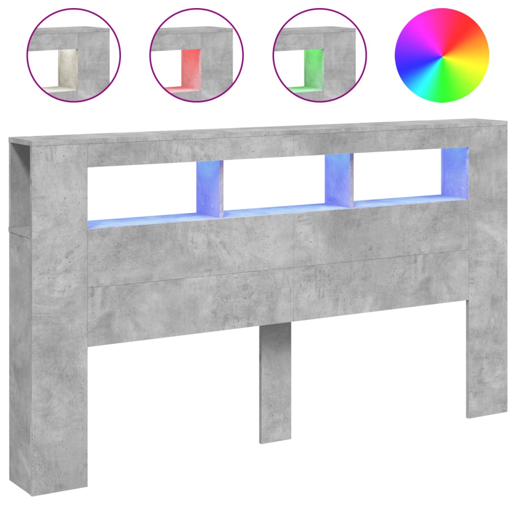 LED Headboard Concrete Grey 180x18.5x103.5 cm Engineered Wood