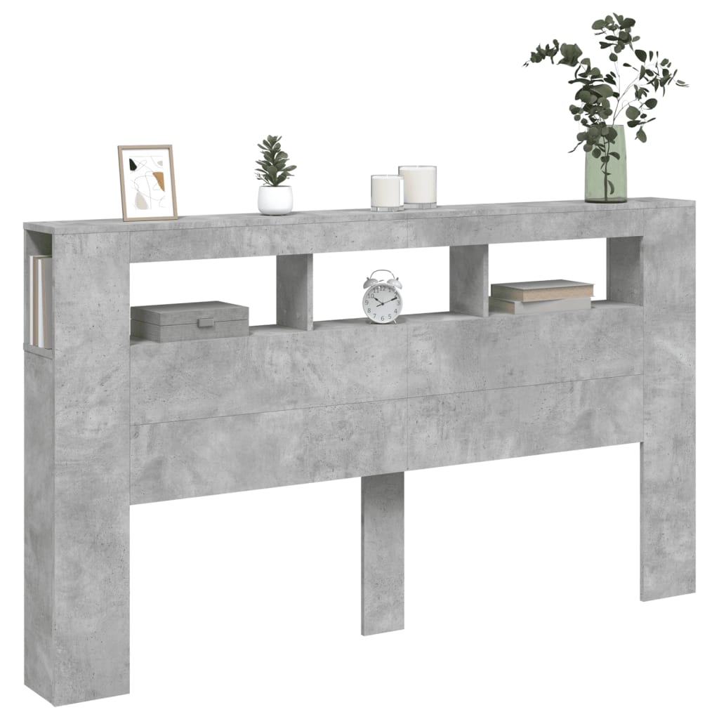 LED Headboard Concrete Grey 180x18.5x103.5 cm Engineered Wood