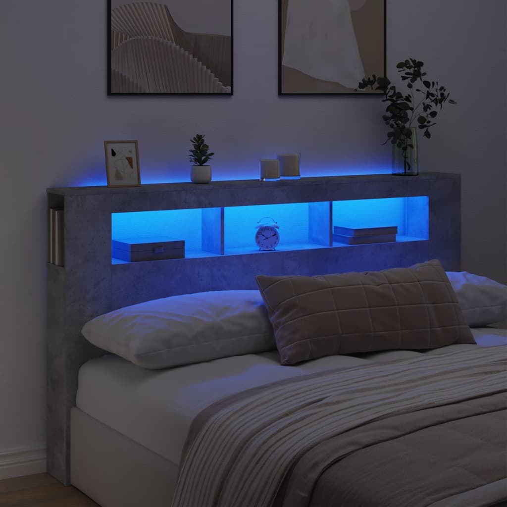 LED Headboard Concrete Grey 180x18.5x103.5 cm Engineered Wood