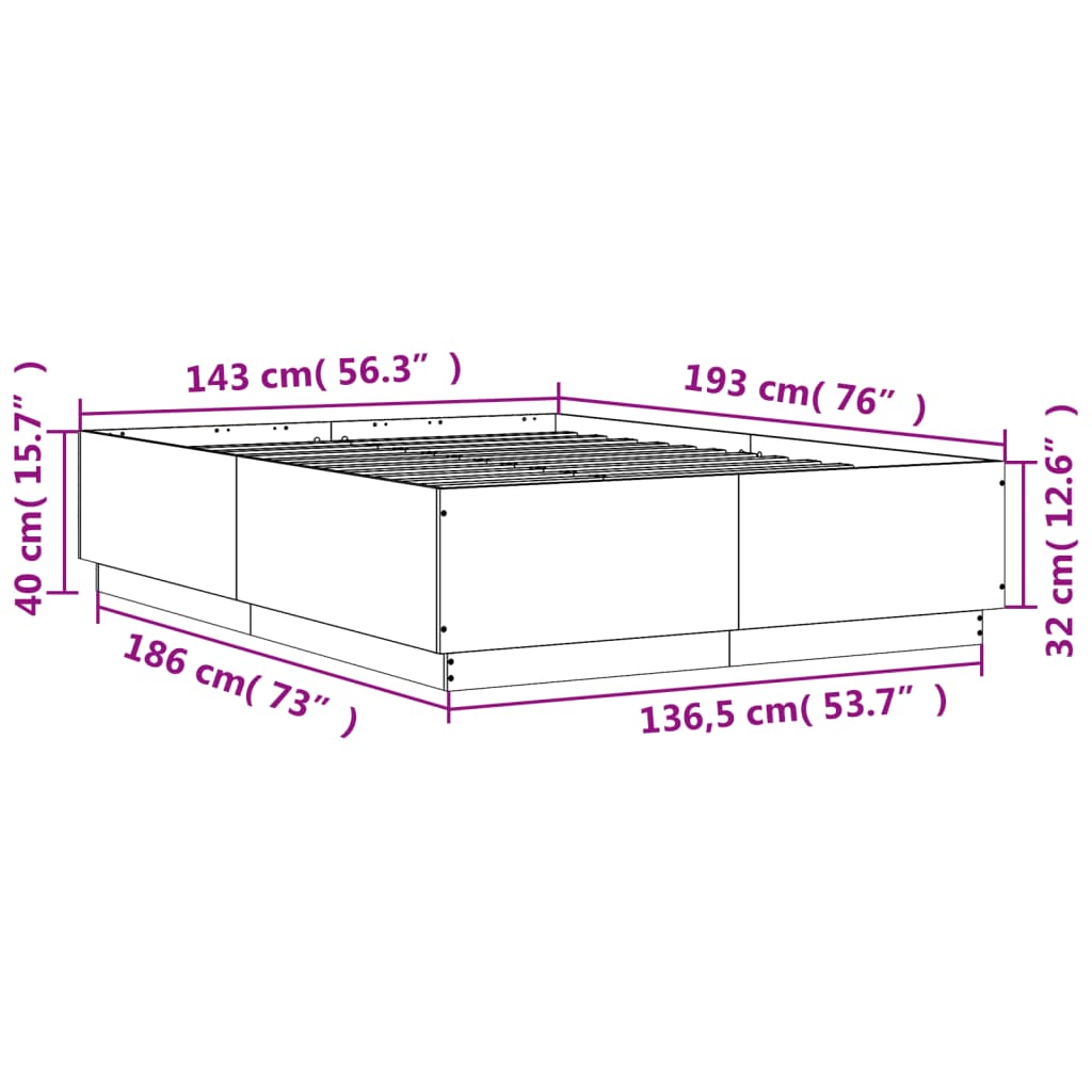 Bed Frame without Mattress Black 140x190 cm