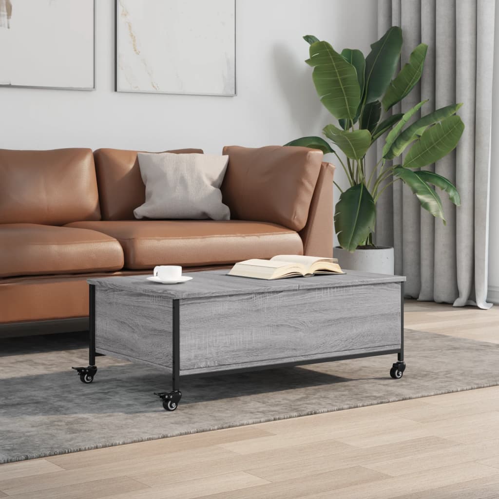 Coffee Table with Wheels Grey Sonoma 91x55x34 cm Engineered Wood