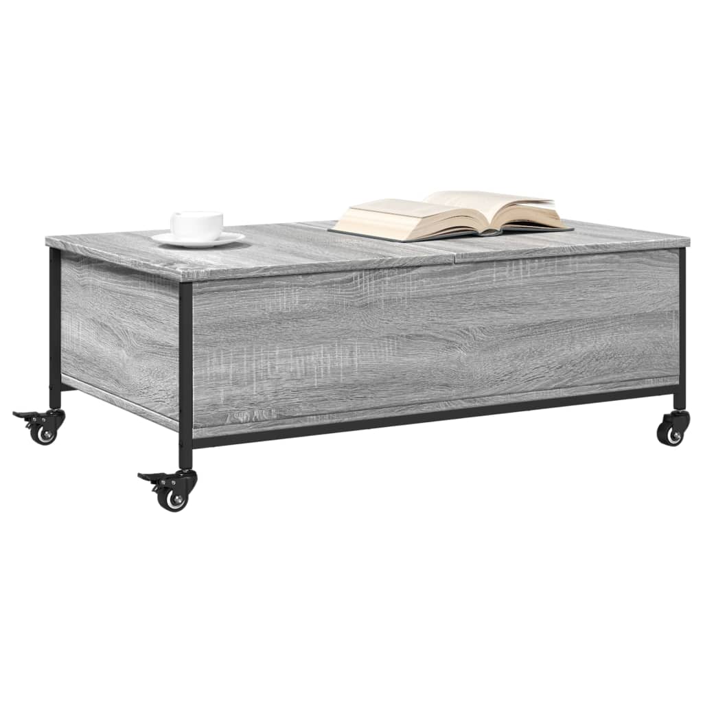 Coffee Table with Wheels Grey Sonoma 91x55x34 cm Engineered Wood