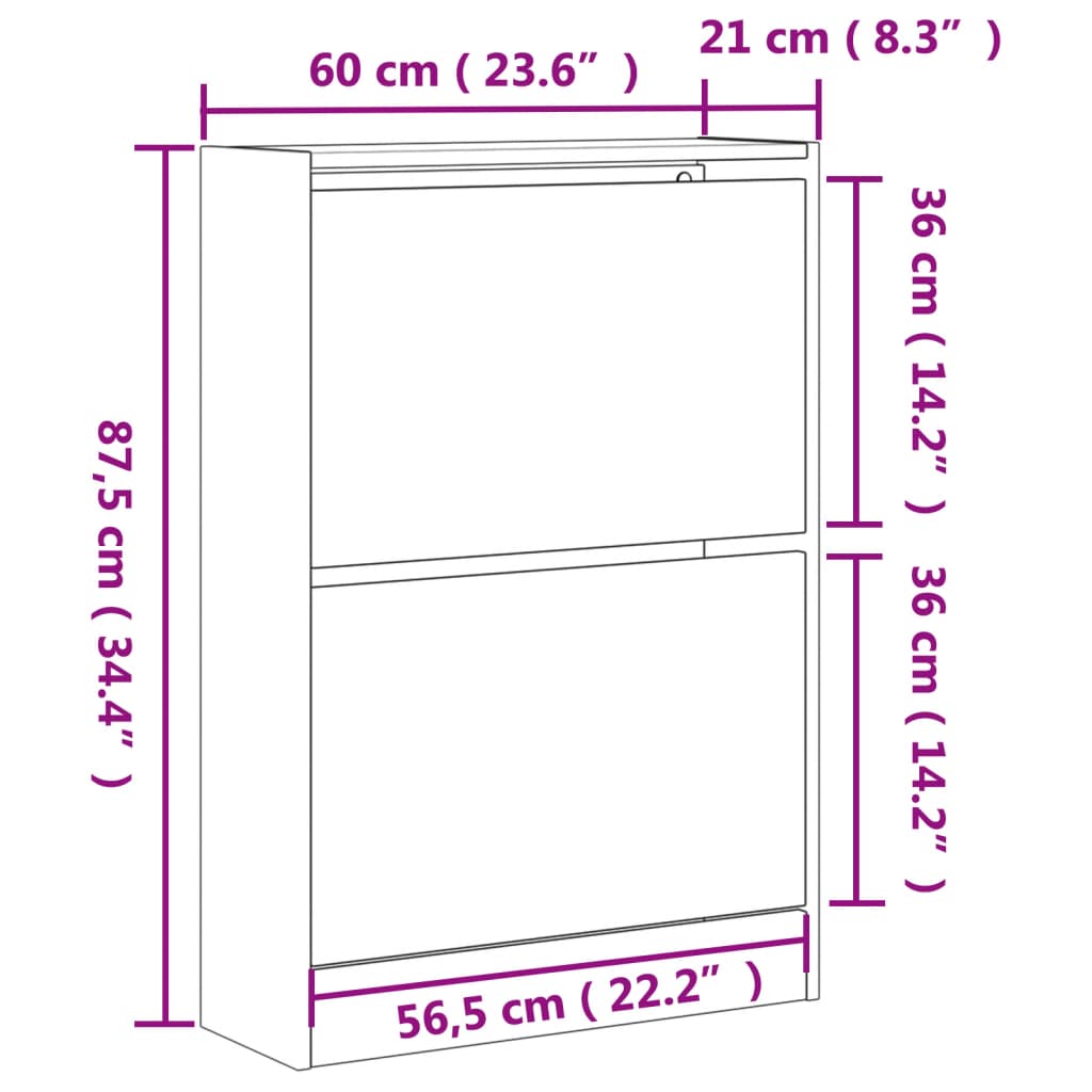 Shoe Cabinet Smoked Oak 60x21x87.5 cm Engineered Wood