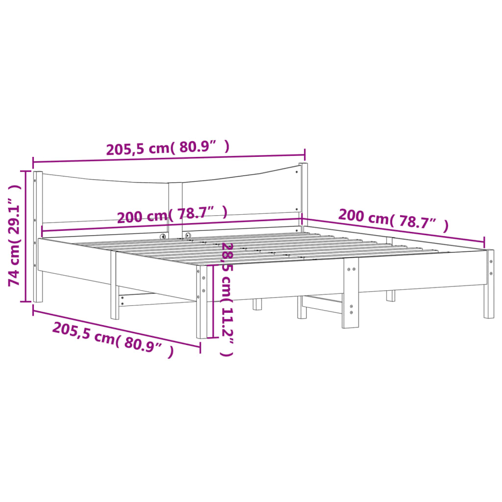 Bed Frame without Mattress Wax Brown 200x200 cm Solid Wood Pine