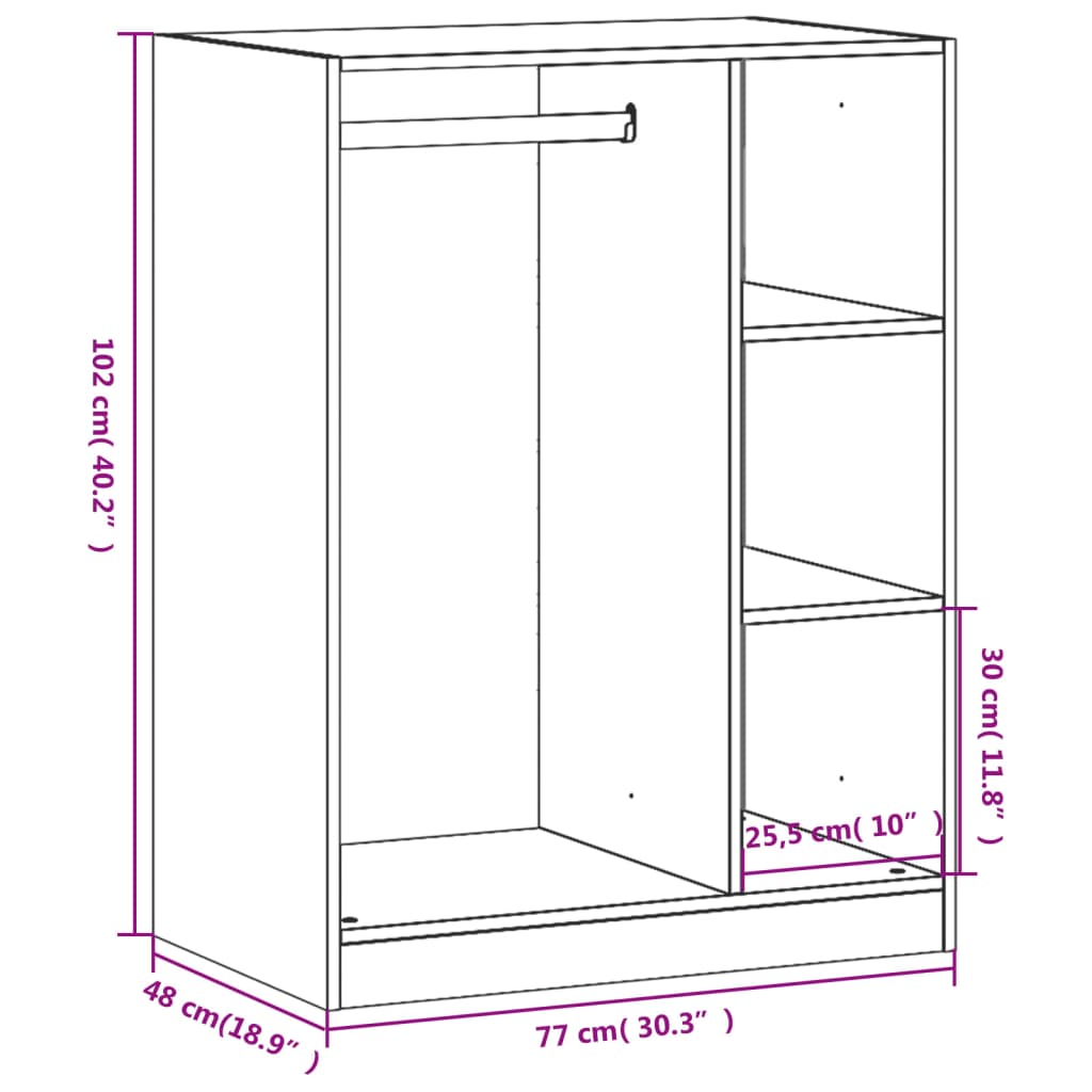 Wardrobe Smoked Oak 77x48x102 cm Engineered Wood