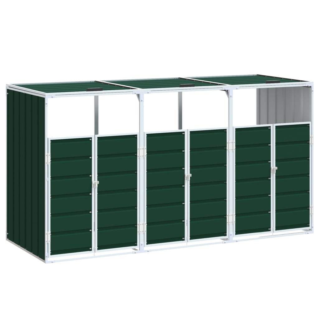 Wheelie Bin Storage for Triple Bins Green 216x81x115 cm Steel