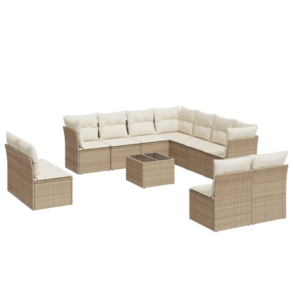 12 Piece Garden Sofa Set with Cushions Beige Poly Rattan