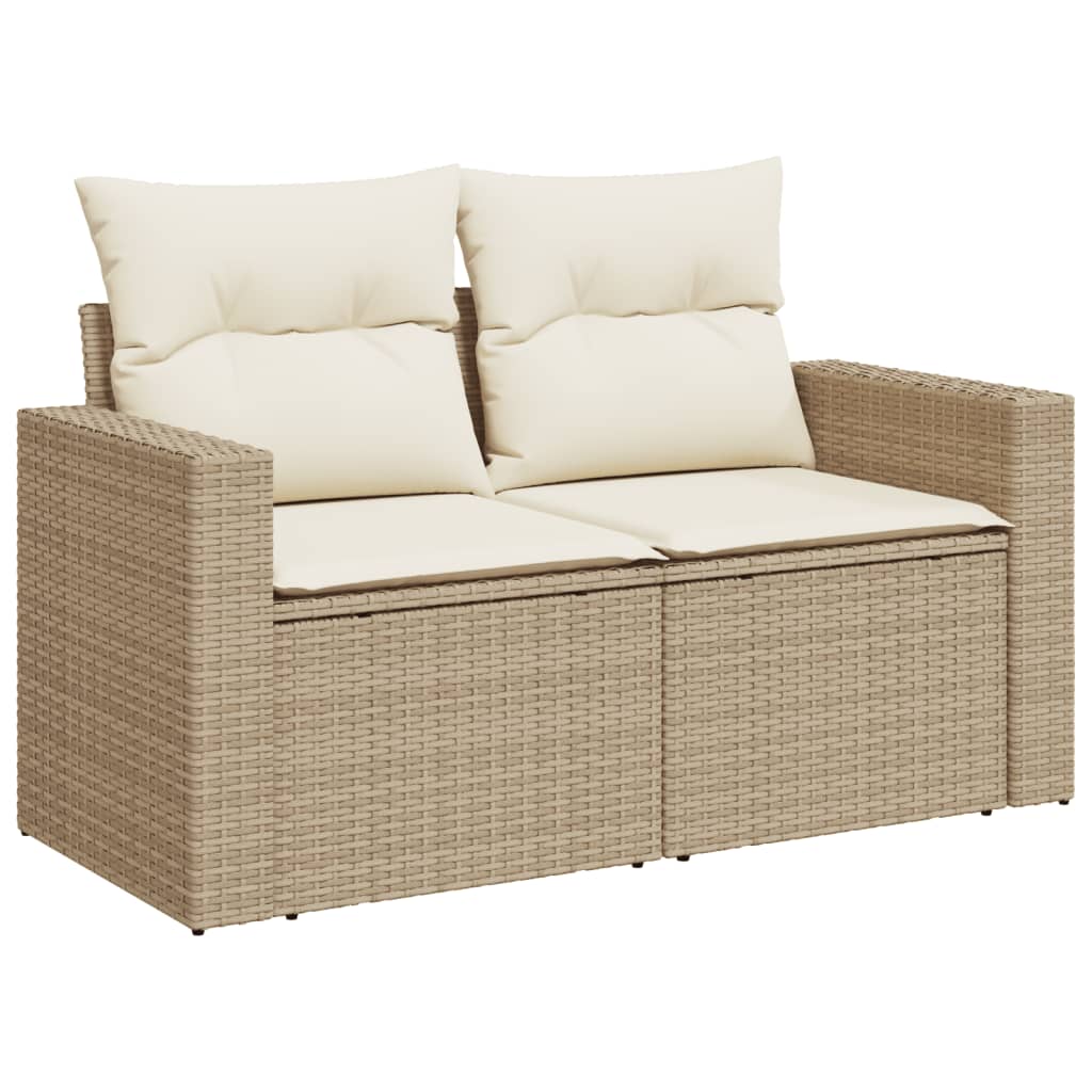 10 Piece Garden Sofa Set with Cushions Beige Poly Rattan