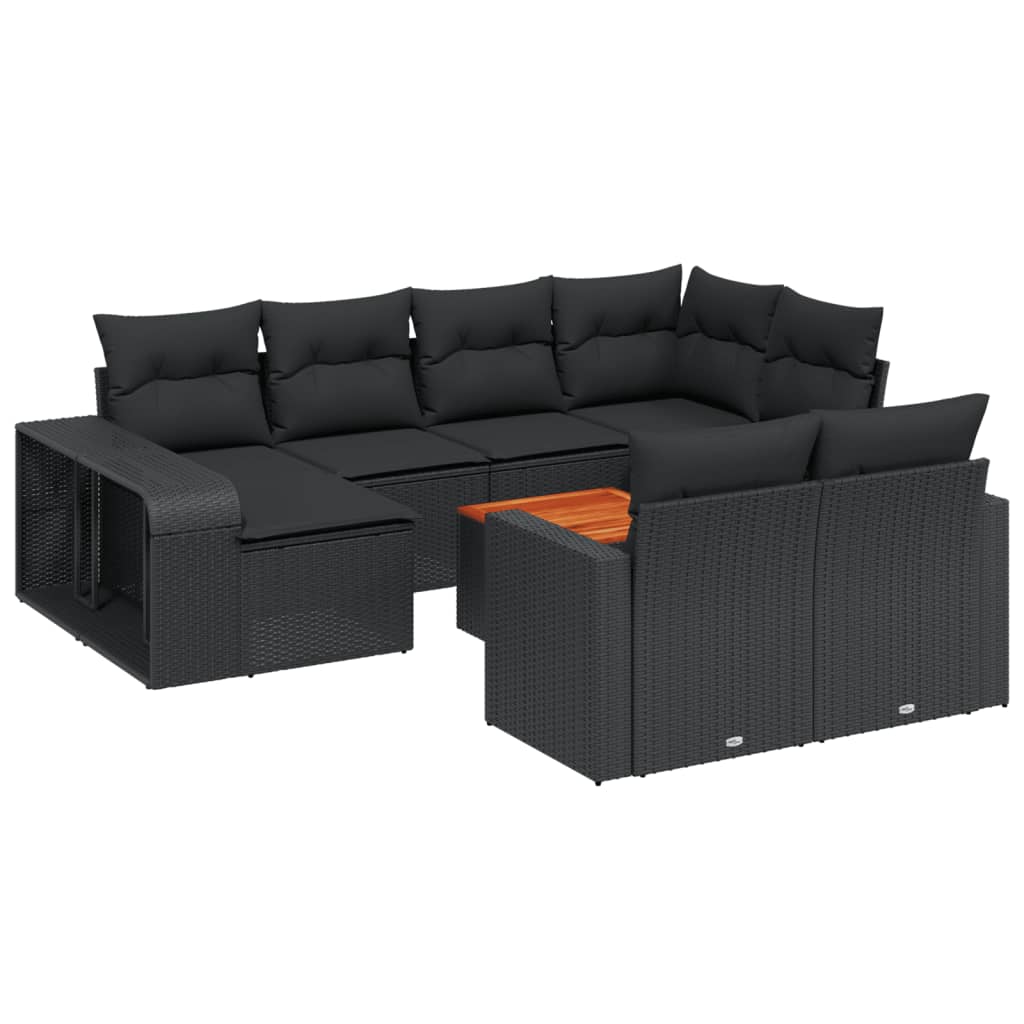 11 Piece Garden Sofa Set with Cushions Black Poly Rattan