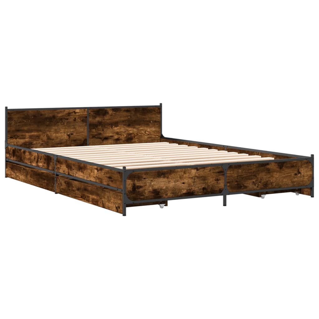 Bed Frame with Drawers without Mattress Smoked Oak 120x200 cm