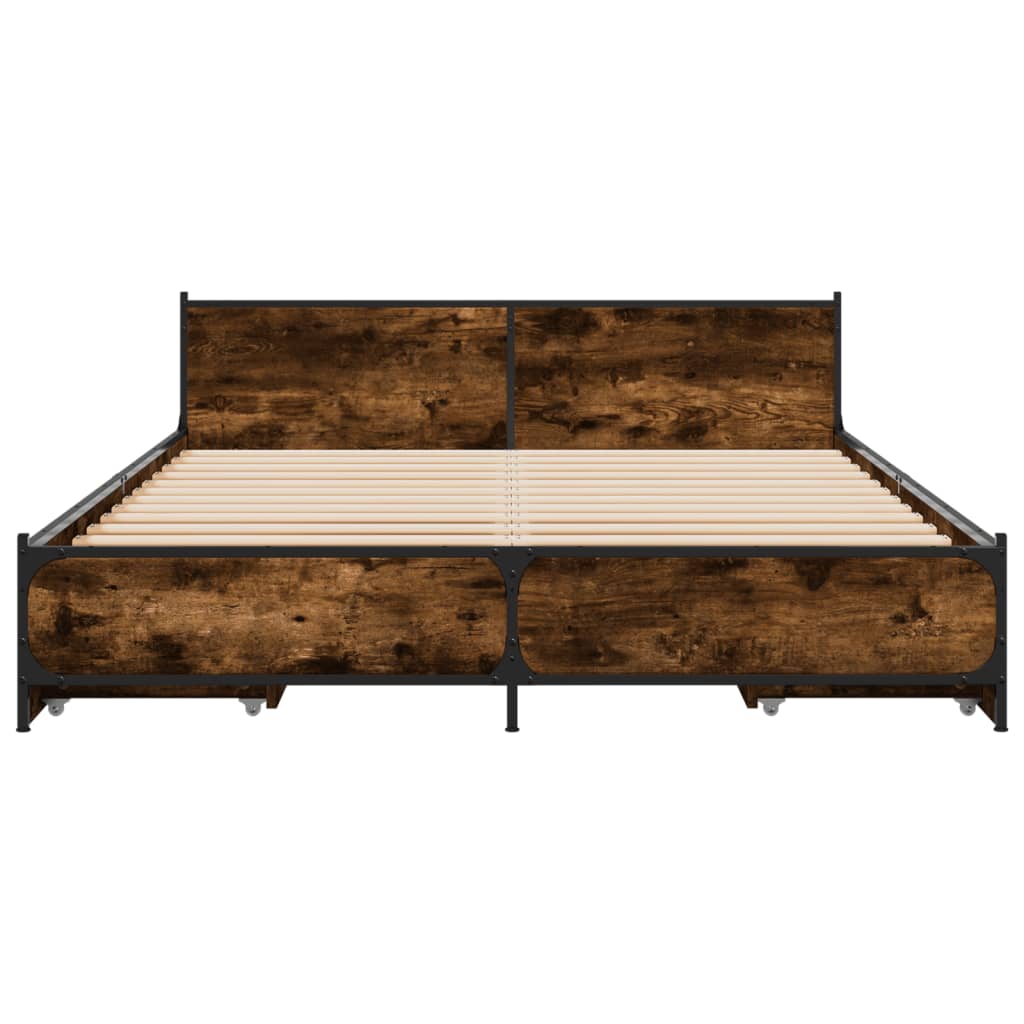 Bed Frame with Drawers without Mattress Smoked Oak 120x200 cm