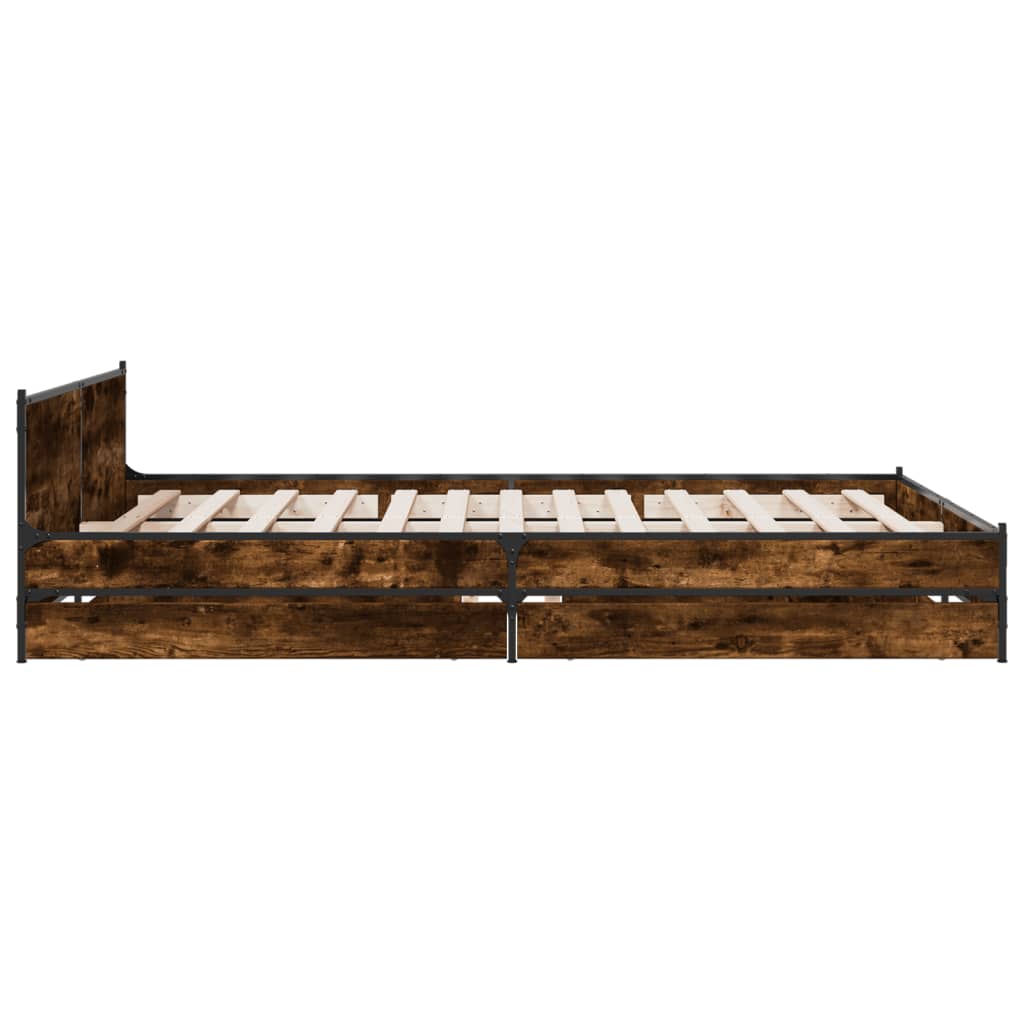 Bed Frame with Drawers without Mattress Smoked Oak 120x200 cm