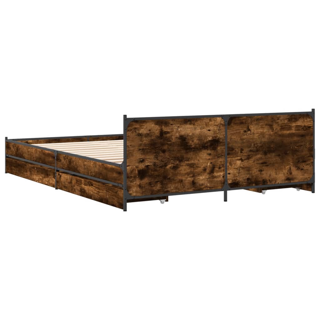 Bed Frame with Drawers without Mattress Smoked Oak 120x200 cm