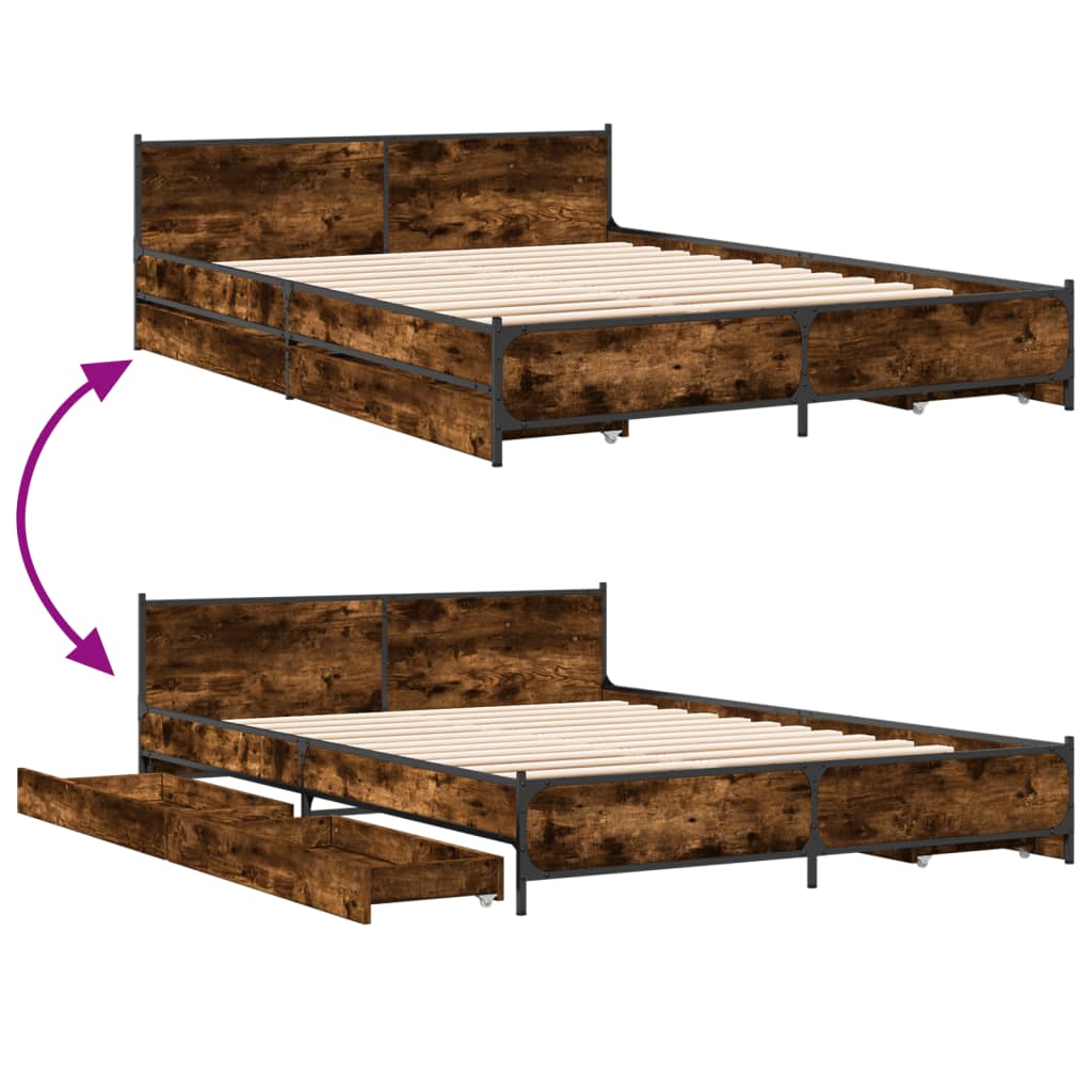 Bed Frame with Drawers without Mattress Smoked Oak 120x200 cm