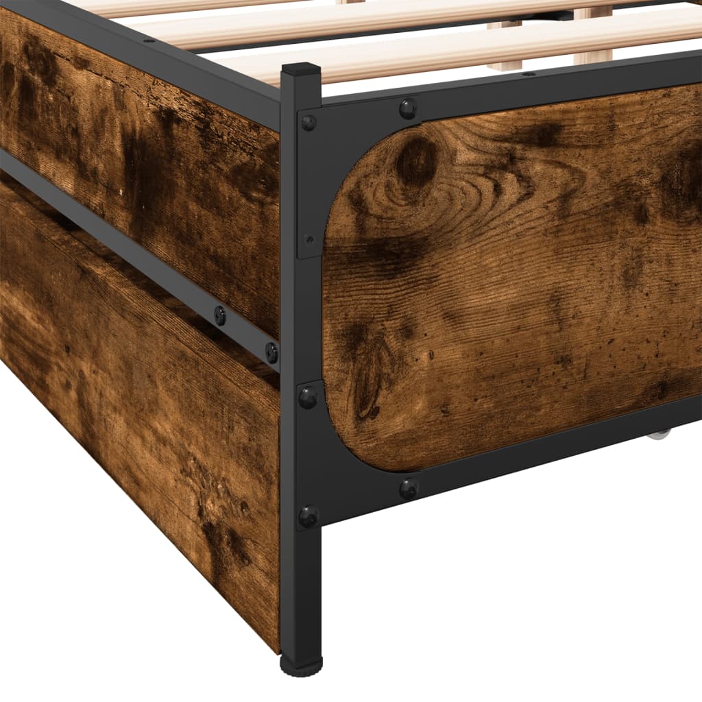 Bed Frame with Drawers without Mattress Smoked Oak 120x200 cm